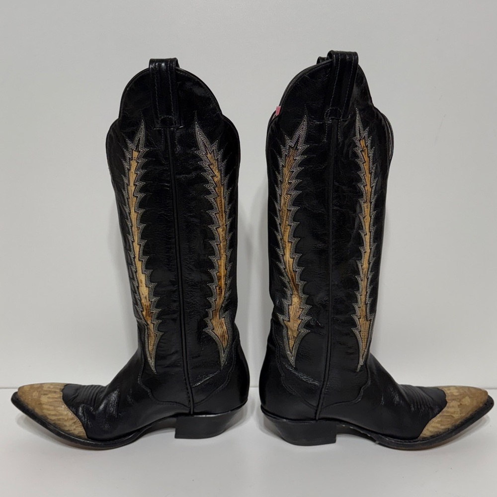 Tony Lama Vintage Black Leather Snake Cowboy Boots - Picture 5 of 17